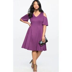 Eloquii Women Purple Cold Shoulder Pleated Dress Size 20 NWT